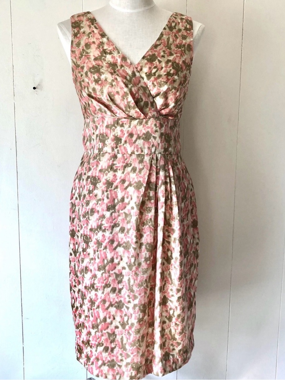 ❌SOLD❌ Talbots Pink and Olive Floral Wrap Midi Dress - Picture 2 of 5
